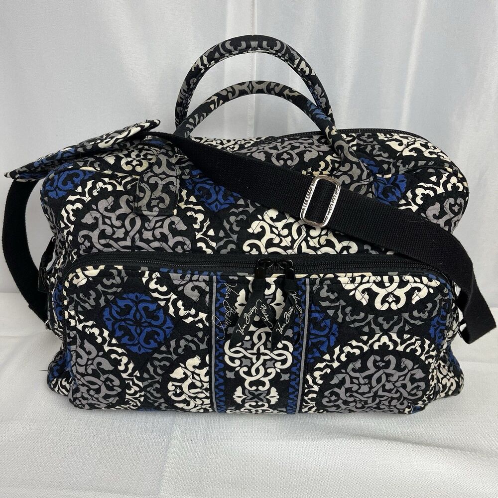 Retired VERA BRADLEY Canterbury Cobalt Blue,Black Weekender Travel Bag Pre-Owned